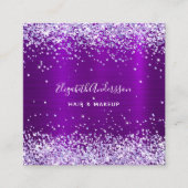 紫バイオレットグリッター写真qrコード スクエア名刺 (正面)