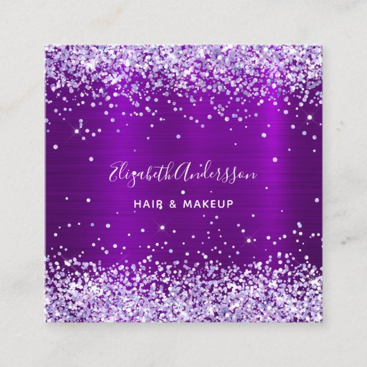 紫バイオレットグリッター写真qrコード スクエア名刺 (正面)