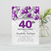紫バイオレットシルバーグリッター40歳の誕生日 招待状 (スタンド正面)