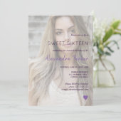 紫バイオレットシンプルハート写真sweet sixteen 招待状 (スタンド正面)