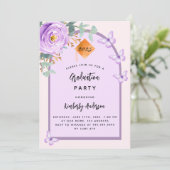 紫バイオレットピンクフローラアーチ卒業パーティー 招待状 (スタンド正面)