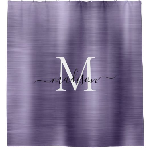 紫バイオレットブラシ仕上げ金属モノグラムのスクリプガーリート シャワーカーテン (正面)