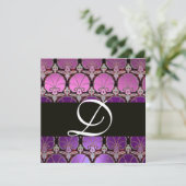 紫バイオレットブラックダマスクカーネーションズモノグラム 招待状 (スタンド正面)