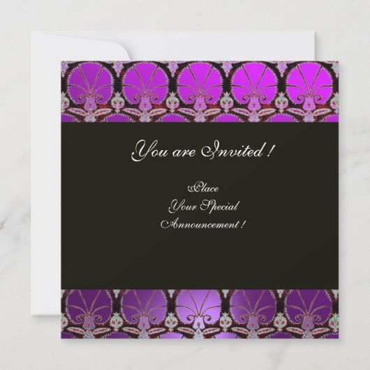 紫バイオレットブラックダマスクカーネーションズモノグラム 招待状 (裏面)