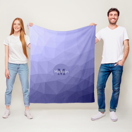 紫バイオレットブルーのメッシュグラデーションパターンモノグラム フリースブランケット (インサイチュ)