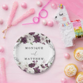 紫バイオレットホワイトローズシルバージオメトリック結婚ス ペーパープレート (パーティー)