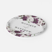 紫バイオレットホワイトローズシルバージオメトリック結婚ス ペーパープレート (アングル)