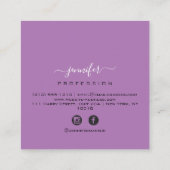紫バイオレットメイクモノグラム名ソーシャルメディア スクエア名刺 (裏面)