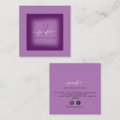 紫バイオレットメイクモノグラム名ソーシャルメディア スクエア名刺 (正面/裏面)