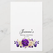 紫バイオレット王室の金ゴールドフローラブライダルシャワーゲーム (裏面)