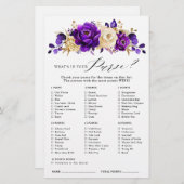 紫バイオレット王室の金ゴールドフローラブライダルシャワーゲーム (正面/裏面)