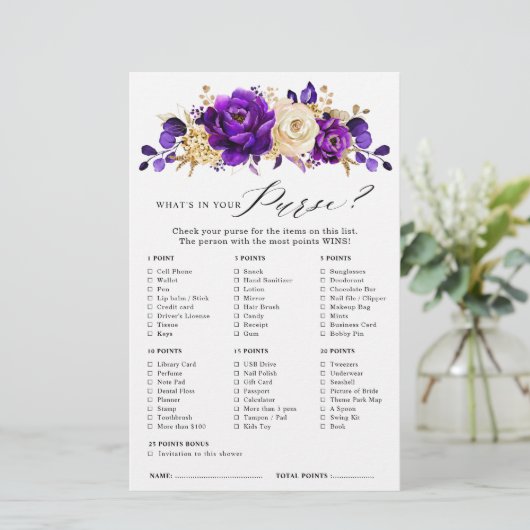 紫バイオレット王室の金ゴールドフローラブライダルシャワーゲーム (スタンド正面)