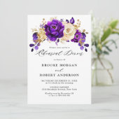 紫バイオレット王室の金ゴールドフローラリハーサルディナー 招待状 (スタンド正面)