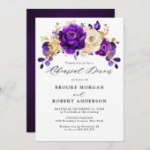 紫バイオレット王室の金ゴールドフローラリハーサルディナー 招待状 (正面/裏面)