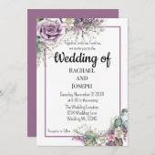 紫バラとユーカリ結婚タミン 招待状 (正面/裏面)