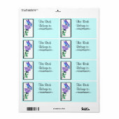 紫バラと蝶ブックラベル ラベル (フルシート)