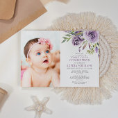 紫バラフローラフォトガールファースト聖餐式 招待状