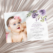 紫バラフローラフォトガールファースト聖餐式 招待状