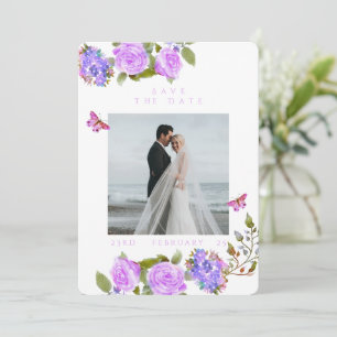 紫バラリボンモノグラム結婚写真 セーブザデート