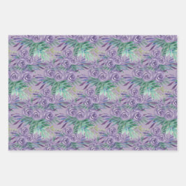 紫バラ水彩手色彩の鮮やか形 ラッピングペーパーシート