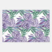 紫バラ水彩手色彩の鮮やか形 ラッピングペーパーシート (正面)