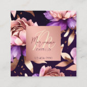 紫バラ金ゴールド花シックモダンテンプレート スクエア名刺 (正面)