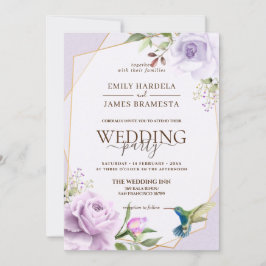 紫バラ鳥フローラフレーム水の色結婚の 招待状
