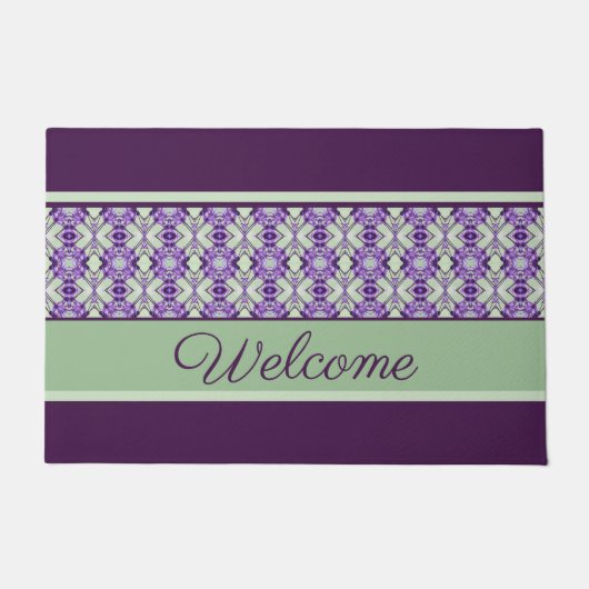 紫パターン（の模様が）ある入り ドアマット (正面)