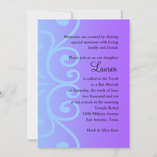 紫パターン(の模様が)ある色でグラデーションをスクロール 招待状 (正面)