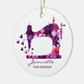 紫パッチワークキルト裁縫機 セラミックオーナメント (左)