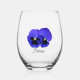 紫パンジーとスタイル付き名前フローラ ステムなしワイングラス
