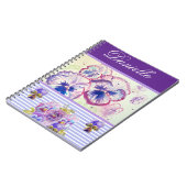 紫パンジーみすぼらしいシックな水色ピンクブルー ノートブック (左側)