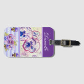 紫パンジーみすぼらしいシックな水色ピンクブルー ラゲッジタグ (正面横)