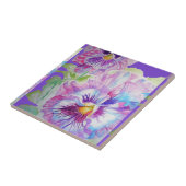 紫パンジーフラワー水彩フローラ陶瓦 タイル (側面)
