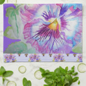 紫パンジーフローラ花水彩茶タオル キッチンタオル (折り畳み)