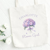 紫パーソナライズされたあじさいボウフラワーガール トートバッグ