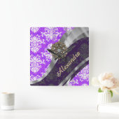 紫パーソナライズされたかわいらしガーリーダマスク スクエア壁時計 (ホーム)