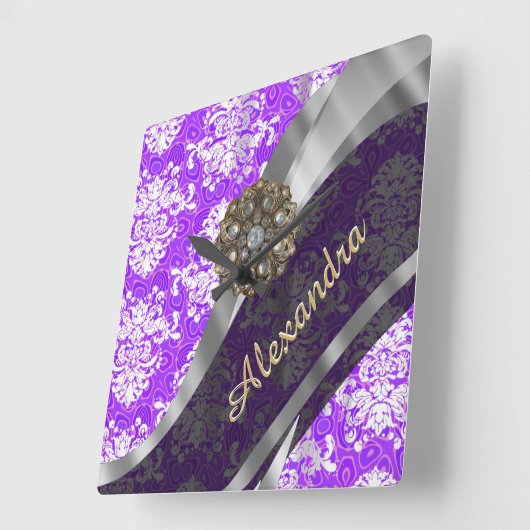 紫パーソナライズされたかわいらしガーリーダマスク スクエア壁時計 (傾斜)