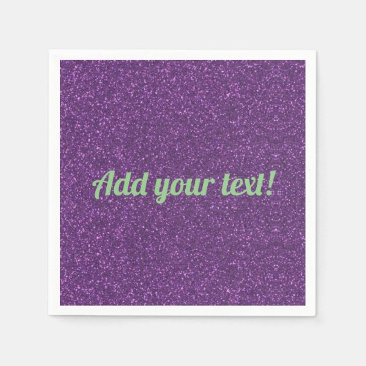 紫パーソナライズされたきらめくグリッター スタンダードカクテルナプキン (正面)