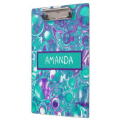 紫パーソナライズされたとティール(緑がかった色)の大理石の流動的アート クリップボード (左)