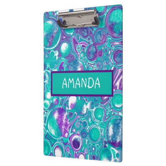 紫パーソナライズされたとティール(緑がかった色)の大理石の流動的アート クリップボード (左)