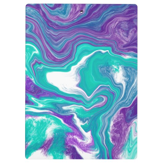 紫パーソナライズされたとティール(緑がかった色)の大理石の流動的アート クリップボード (裏面)