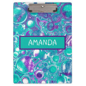 紫パーソナライズされたとティール(緑がかった色)の大理石の流動的アート クリップボード (正面)