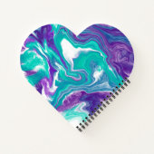 紫パーソナライズされたとティール(緑がかった色)の大理石の流動的アート ノートブック (裏面)