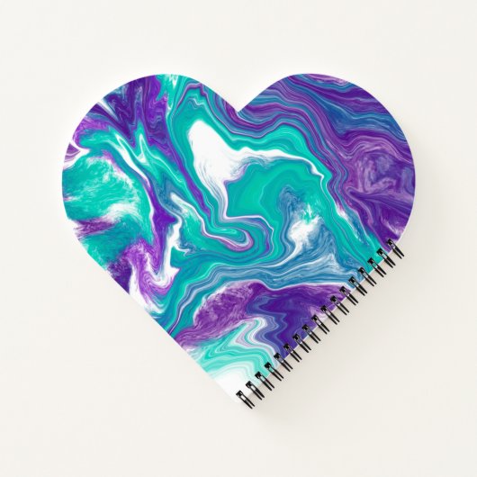 紫パーソナライズされたとティール(緑がかった色)の大理石の流動的アート ノートブック (裏面)