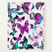 紫パーソナライズされたとティール（緑がかった色）の蝶 プランナー手帳 (裏面)