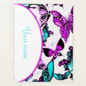 紫パーソナライズされたとティール（緑がかった色）の蝶 プランナー手帳 (正面)