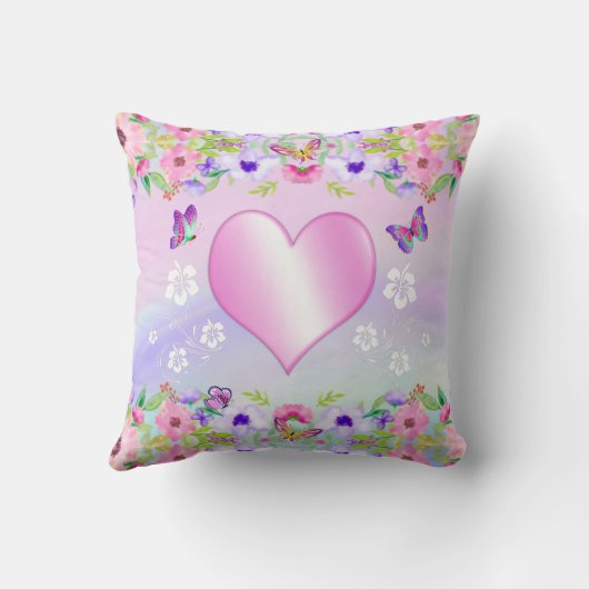 紫パーソナライズされたとピンクの蝶枕 クッション (裏面)