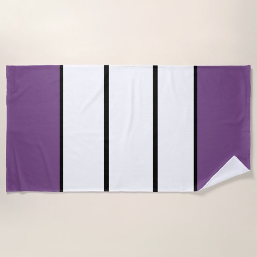 紫パーソナライズされたと白のストライプ ビーチタオル (正面)
