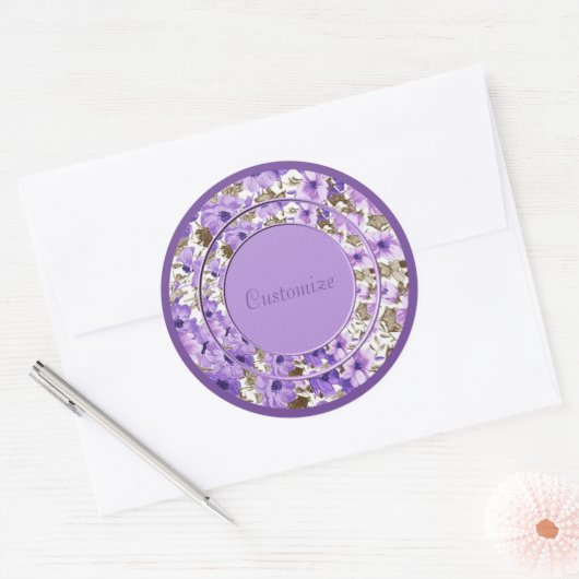 紫パーソナライズされたと白のフローラシール2 ラウンドシール (封筒)